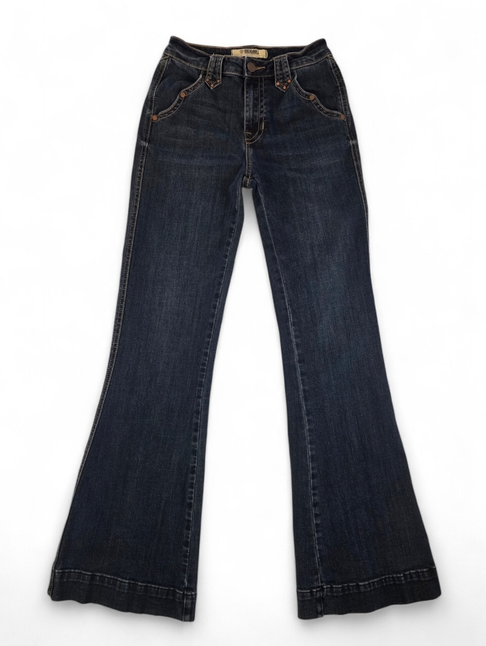 Rock & Roll Denim High Rise Trouser Flare Jeans Dark Wash W25 L34 Western Rodeo